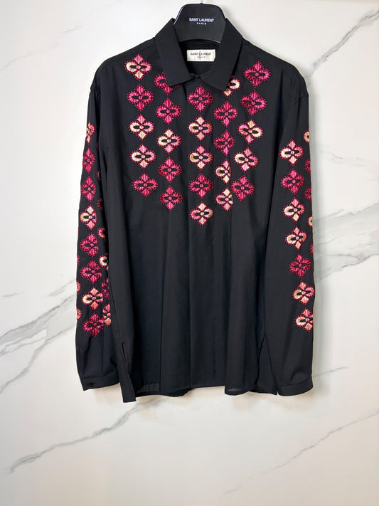 Saint Laurent Wool Floral Embroidery Shirt