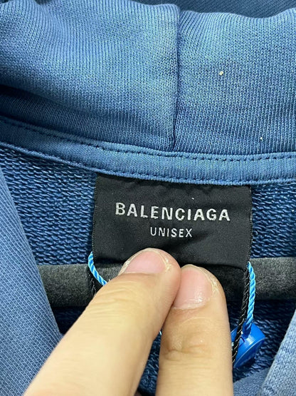 balenciaga blue hoodie with logo print