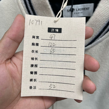 Saint Laurent Cream Black Varsity Jacket