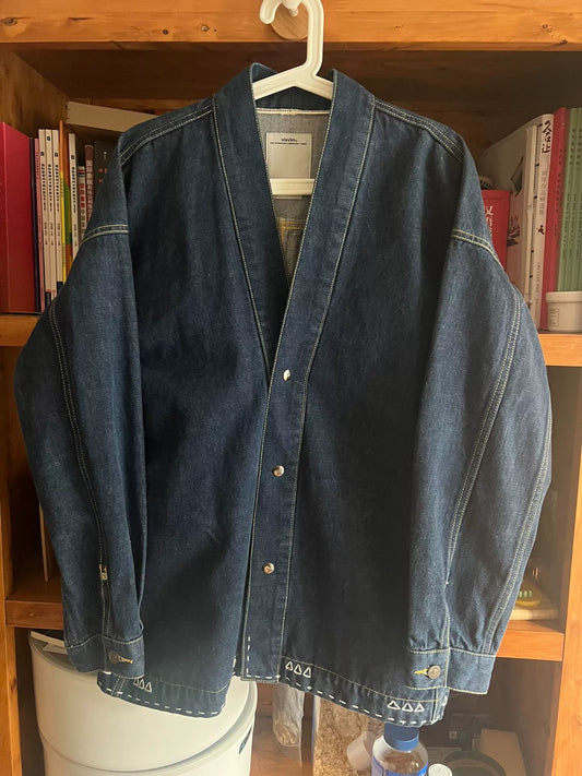 visvim denim jacket with unique buttons
