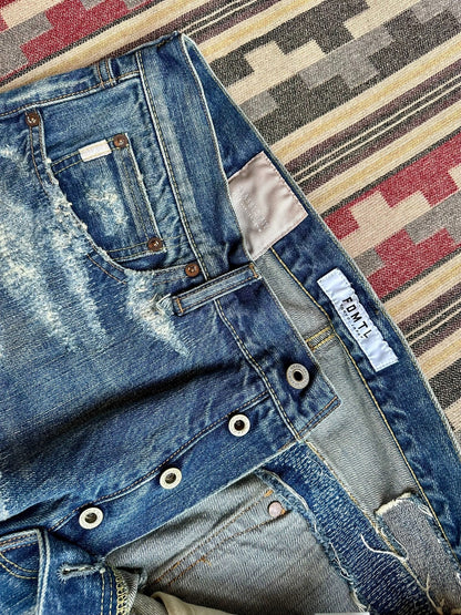 fdmtl classic fit red line distressed jeans