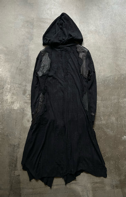 black patchwork hooded outerwear jacket