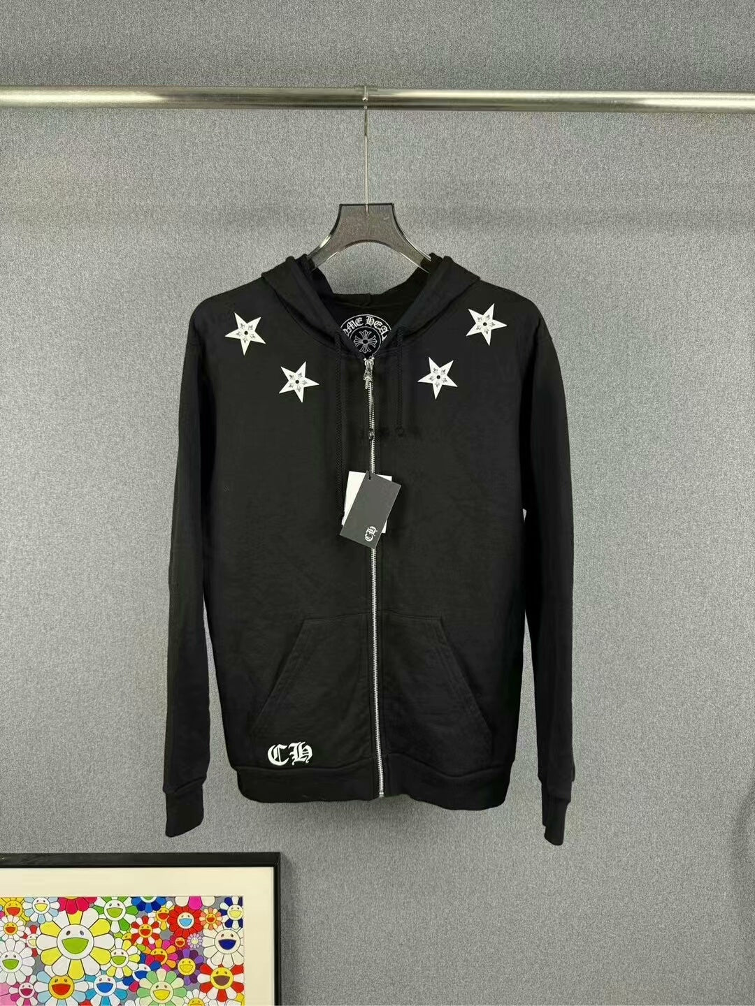 chrome hearts black star zip hoodie