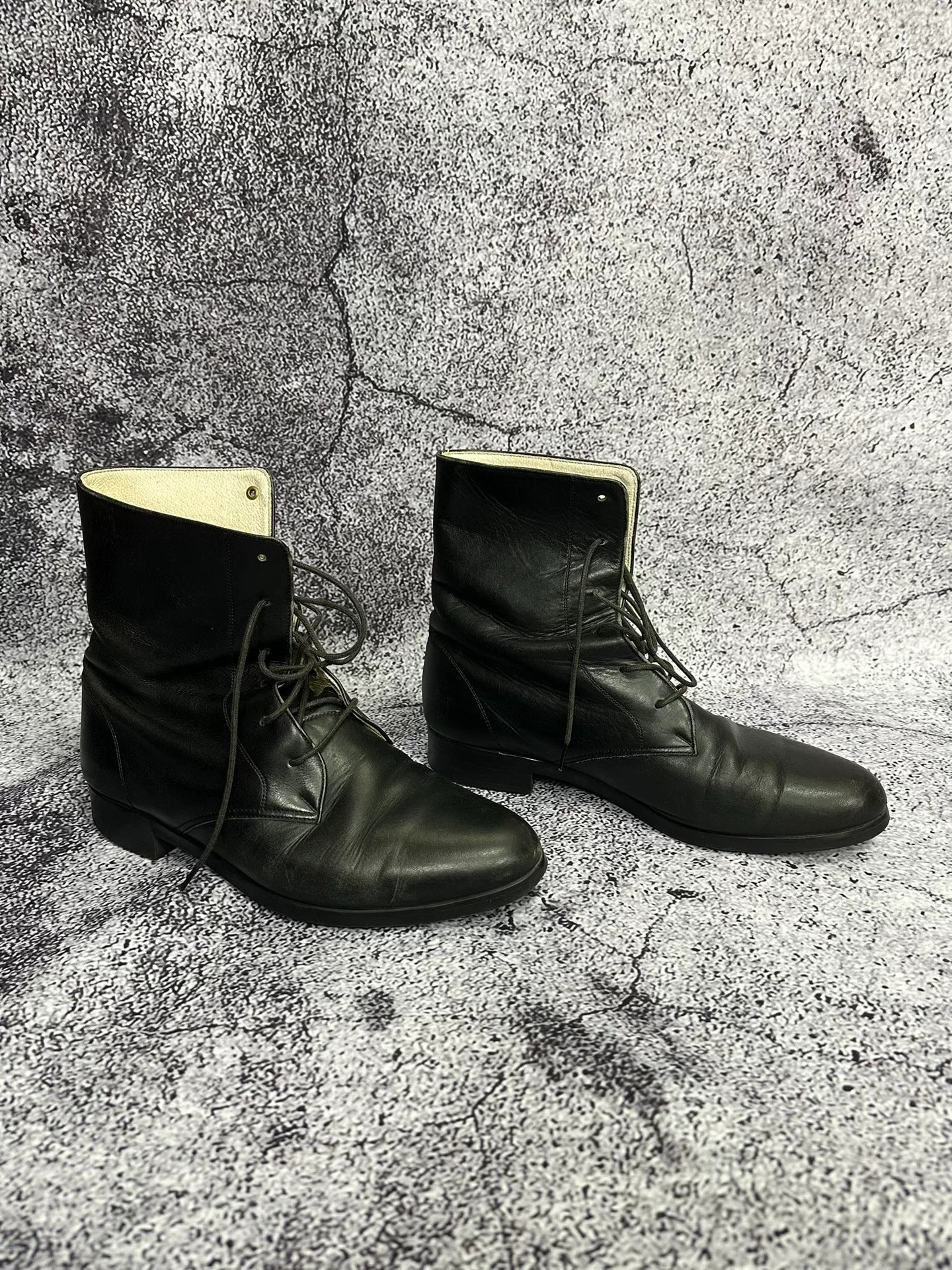 Black Leather Ankle Military Boots