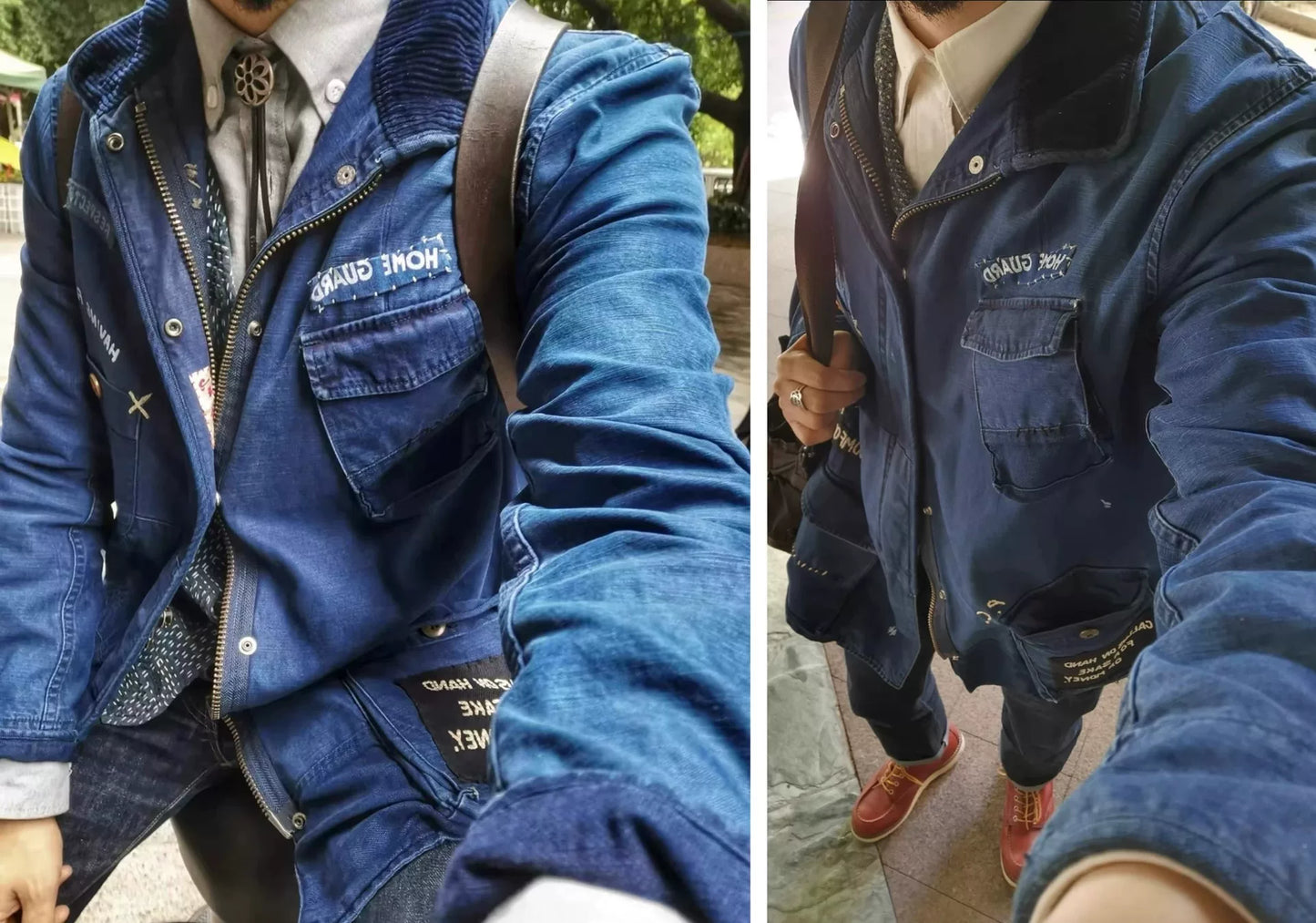 porter classic military coat blue dye patches