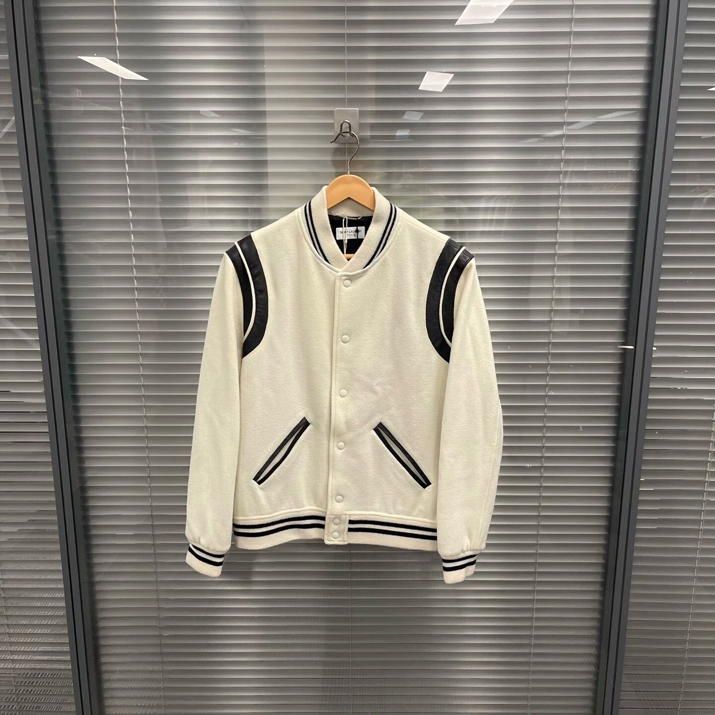 Saint Laurent Cream Black Varsity Jacket
