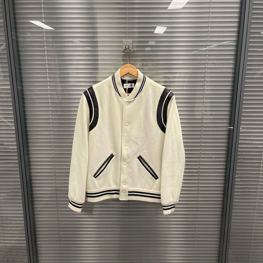 Saint Laurent Cream Black Varsity Jacket