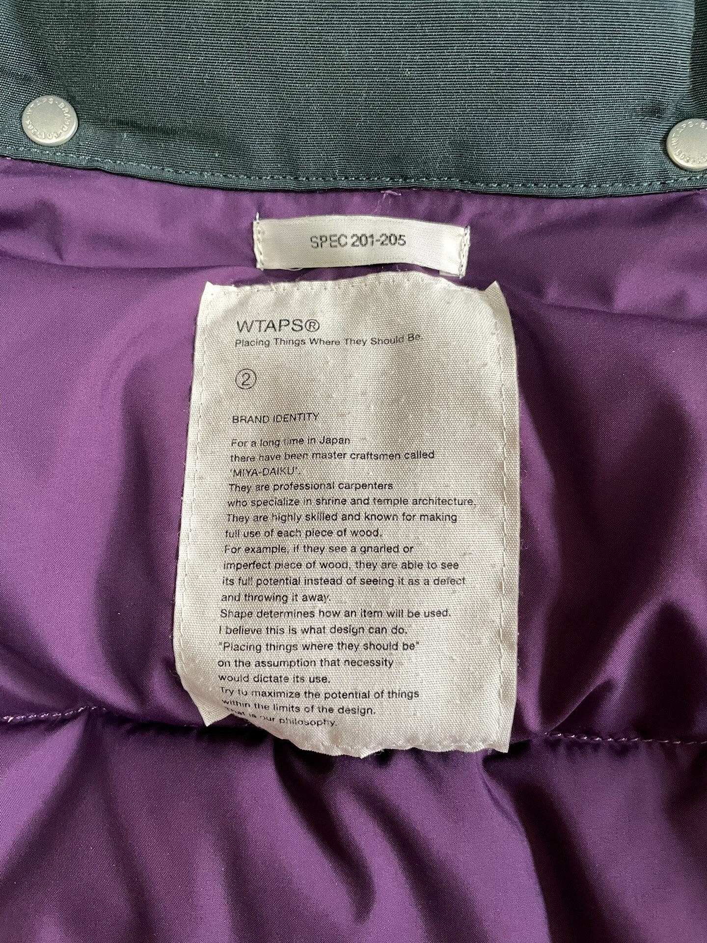 WTAPS Down Jacket with Removable Hood