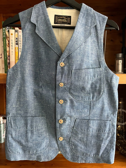vintage blue denim work vest for men