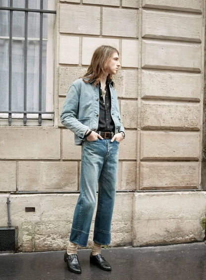 saint laurent denim jacket with frayed details