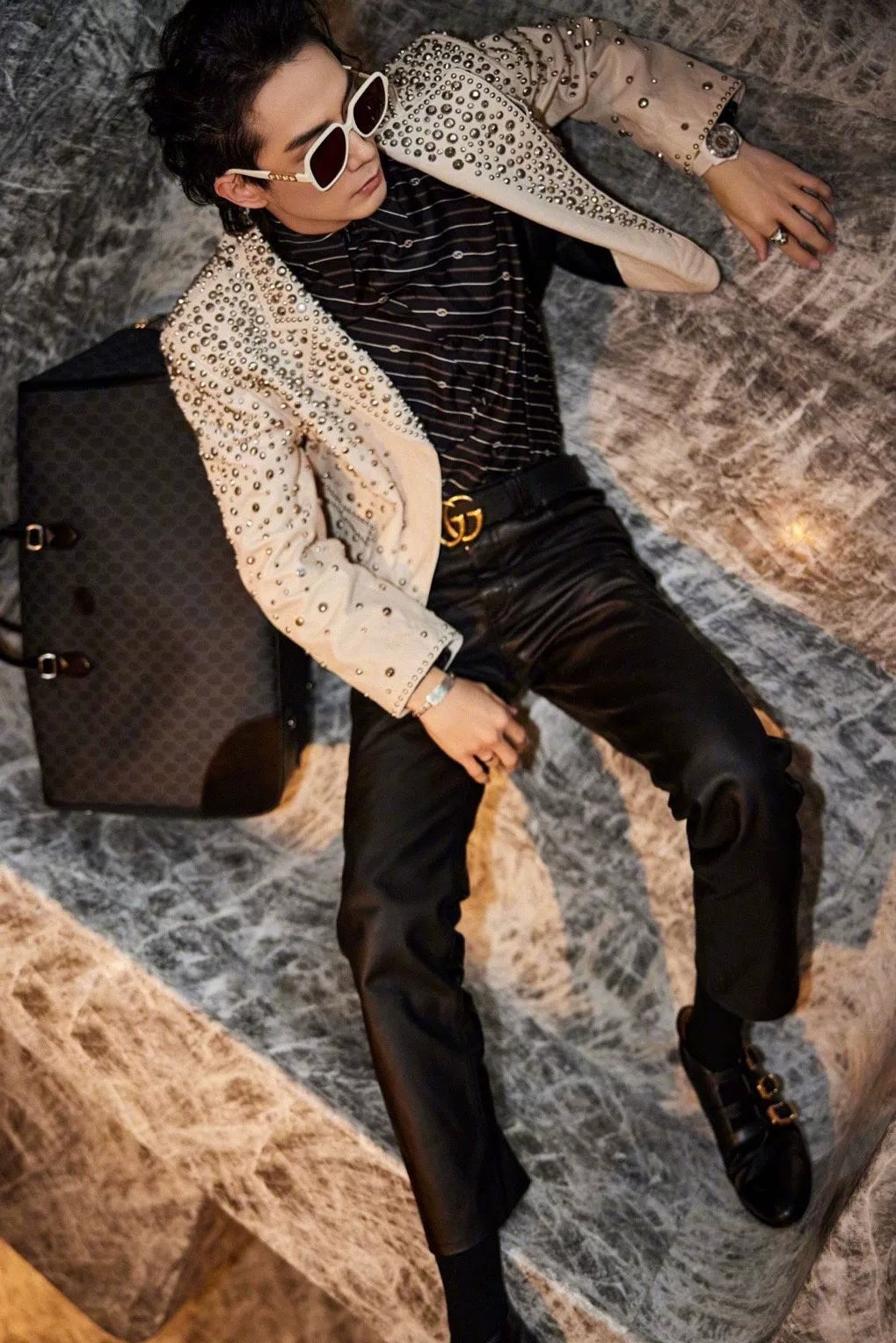 Luxury Studded Leather Jacket by Gucci