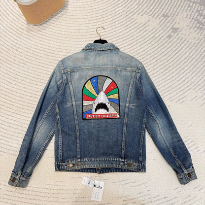 Saint Laurent Blue Denim Shark Embroidery Jacket
