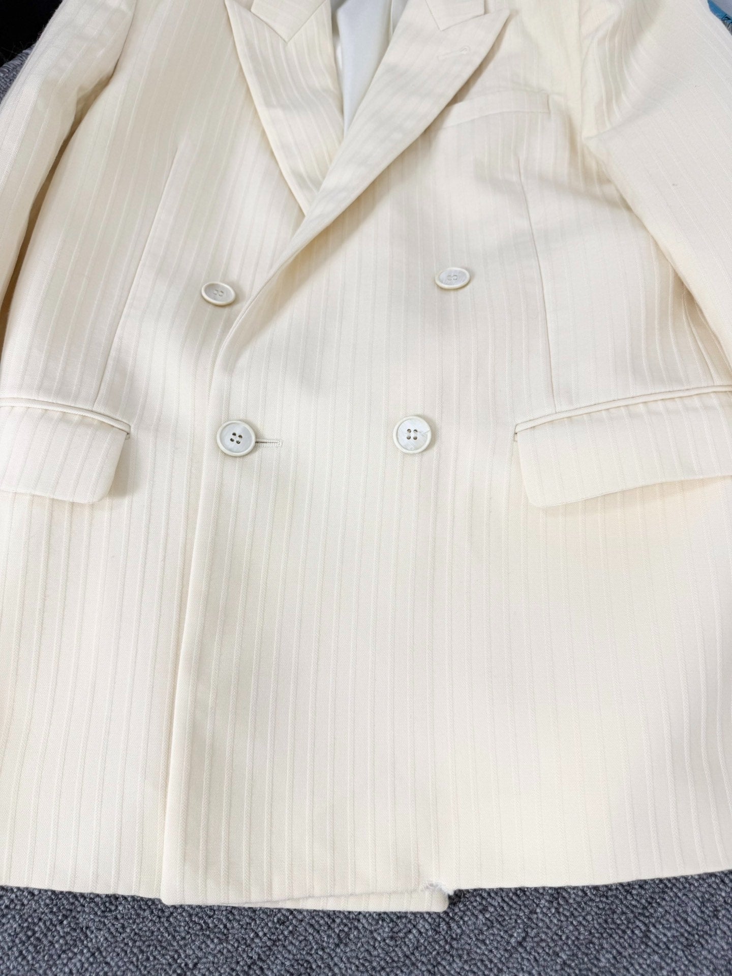 Saint Laurent Beige Pinstripe Suit