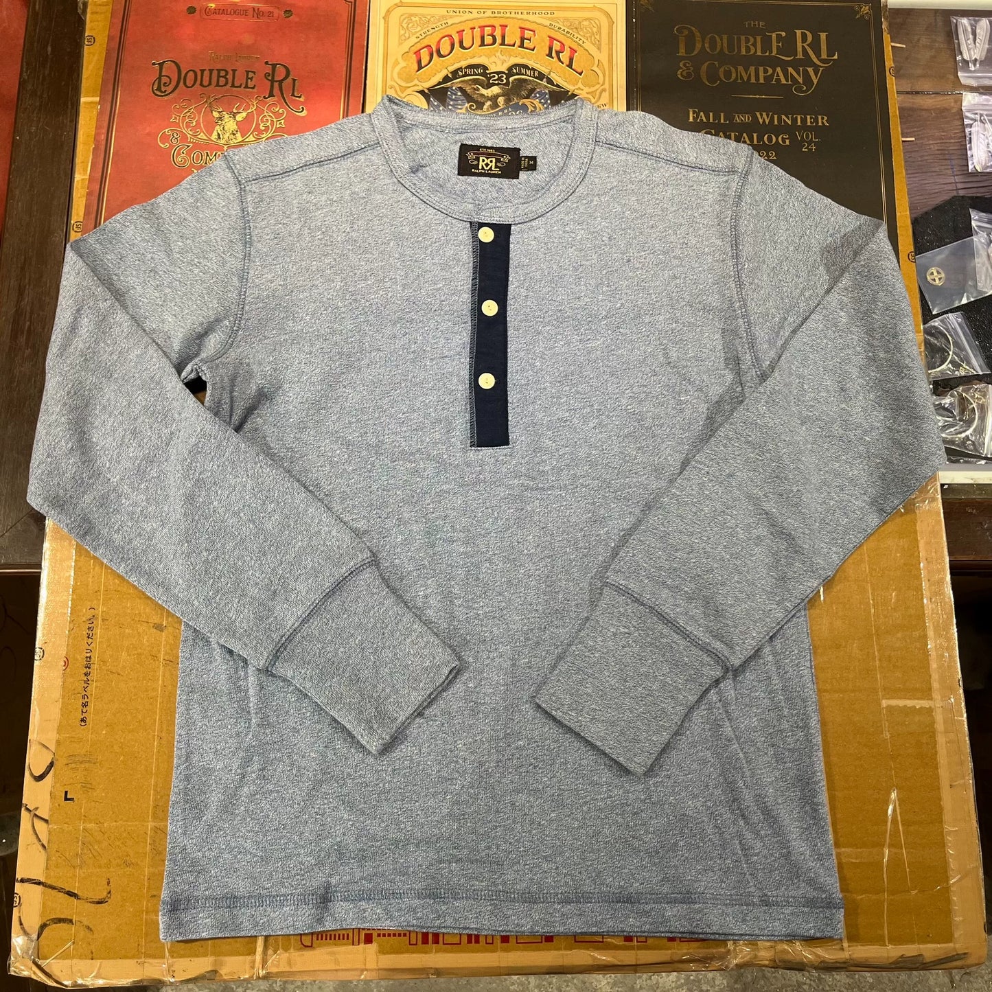 gray long sleeve henley shirt by Ralph Lauren