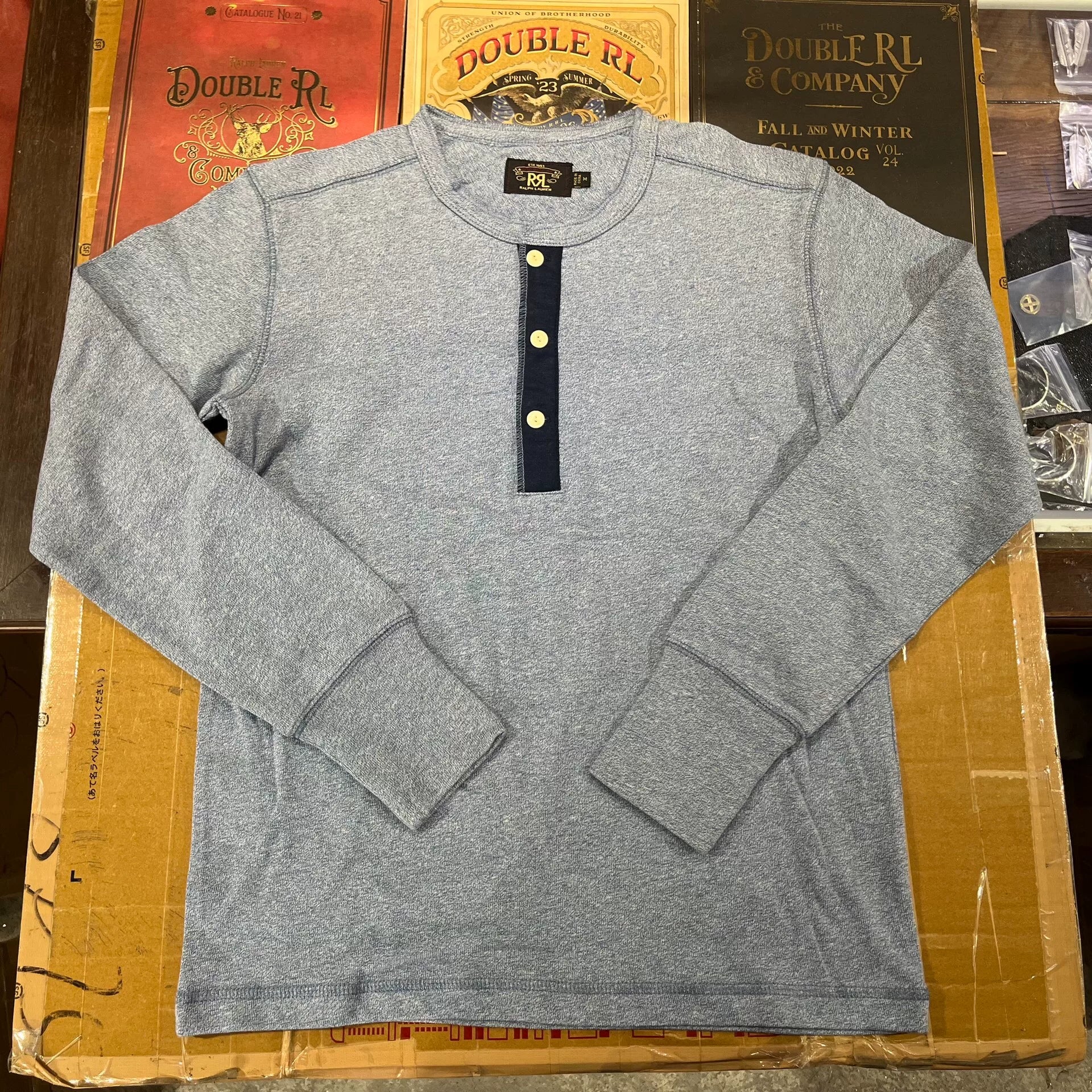gray long sleeve henley shirt by Ralph Lauren