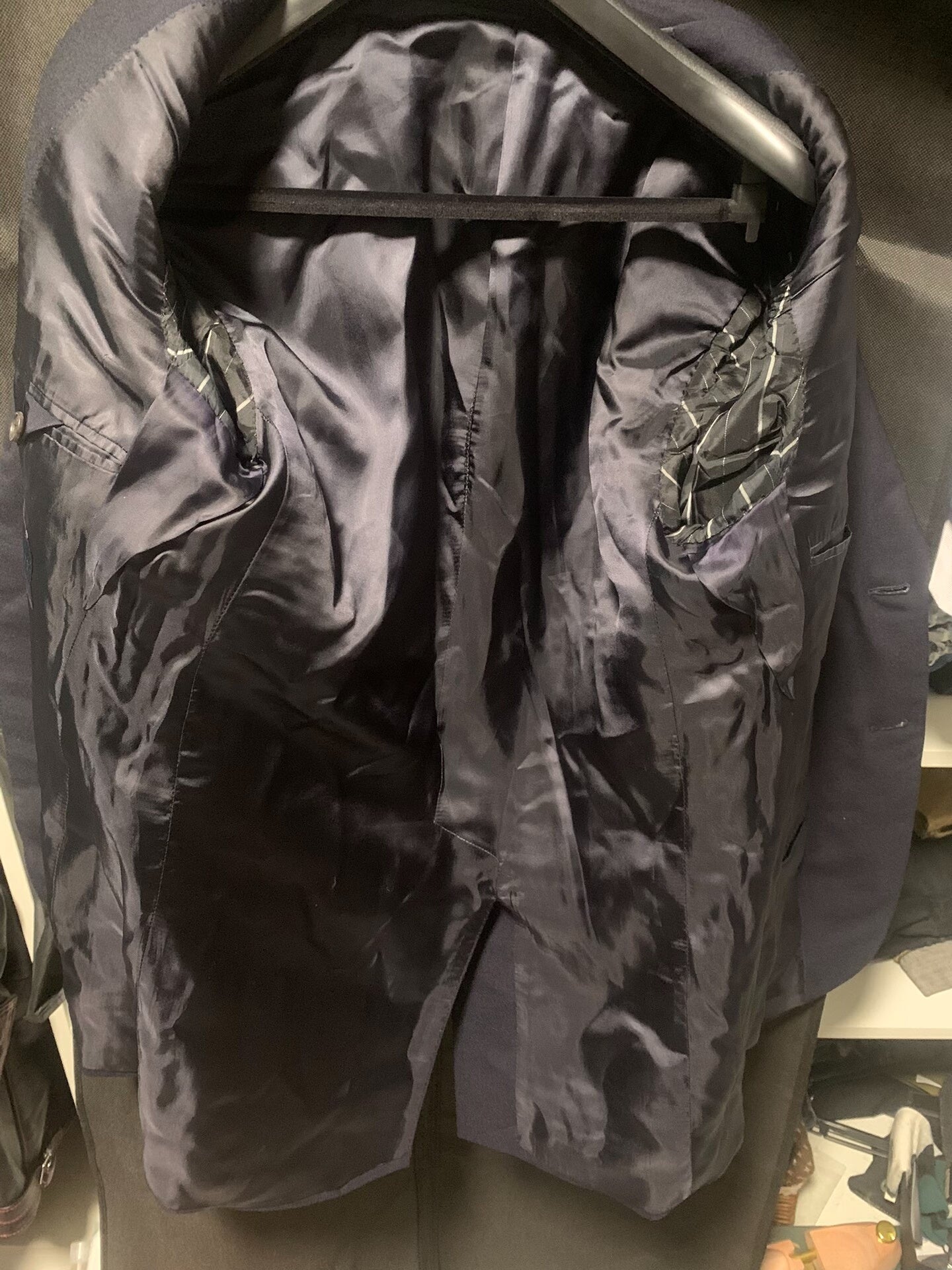 elegant dark blue wool suit jacket