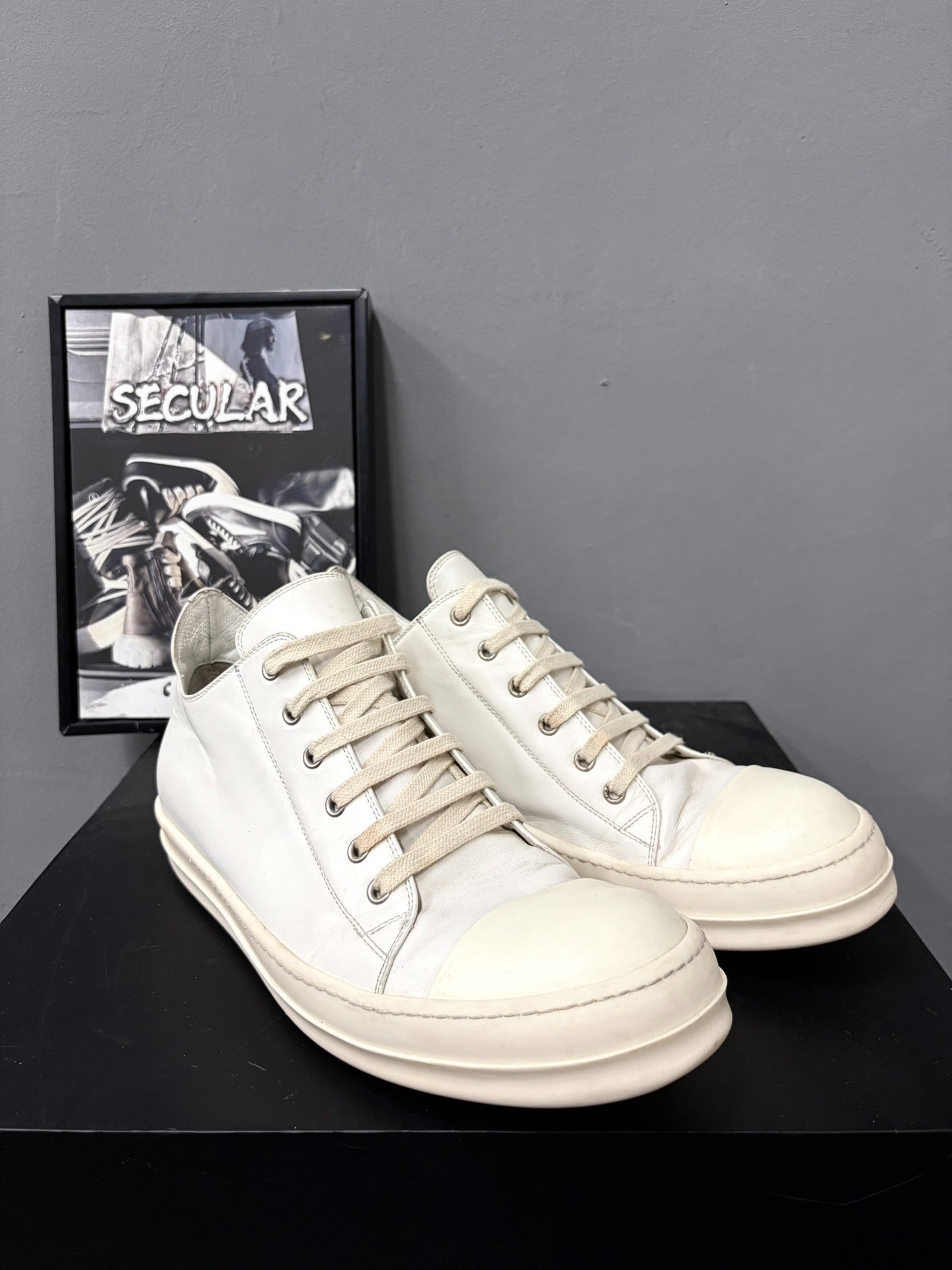 Rick Owens 17FW Milk White Leather Sneakers