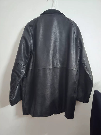 Classic Silver Leather Trench Coat