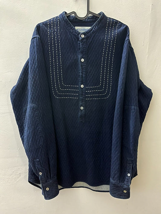 navy blue henley collar sweatshirt