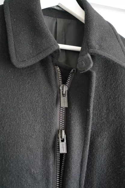 yohji yamamoto wool zip drawstring coat