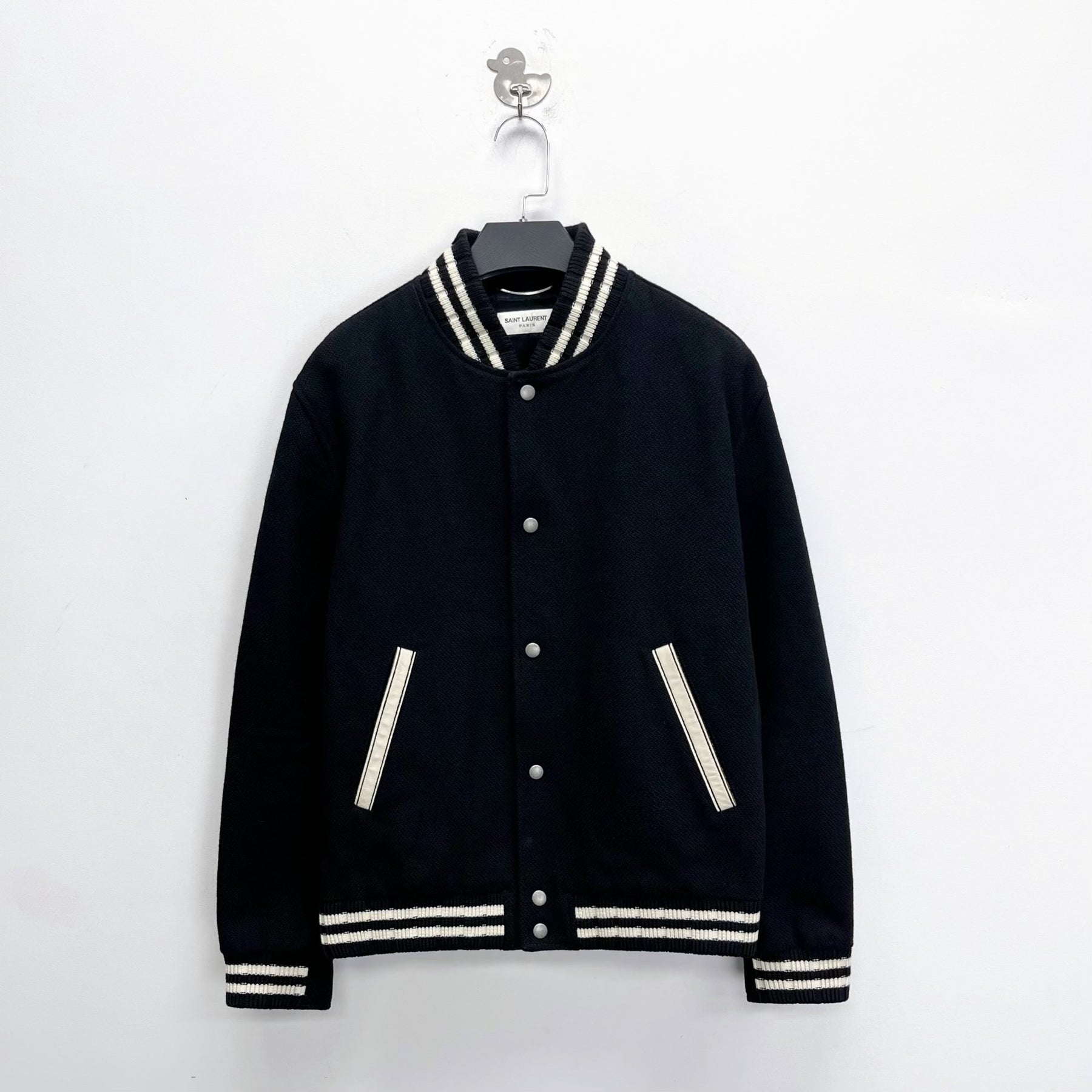 Saint Laurent Black White Striped Baseball Jacket