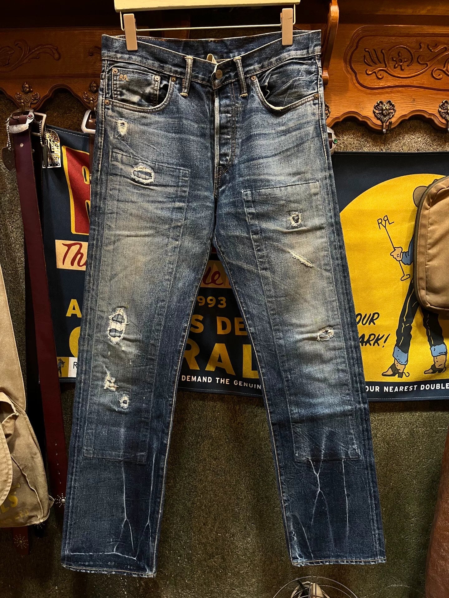 vintage distressed double rl denim pants