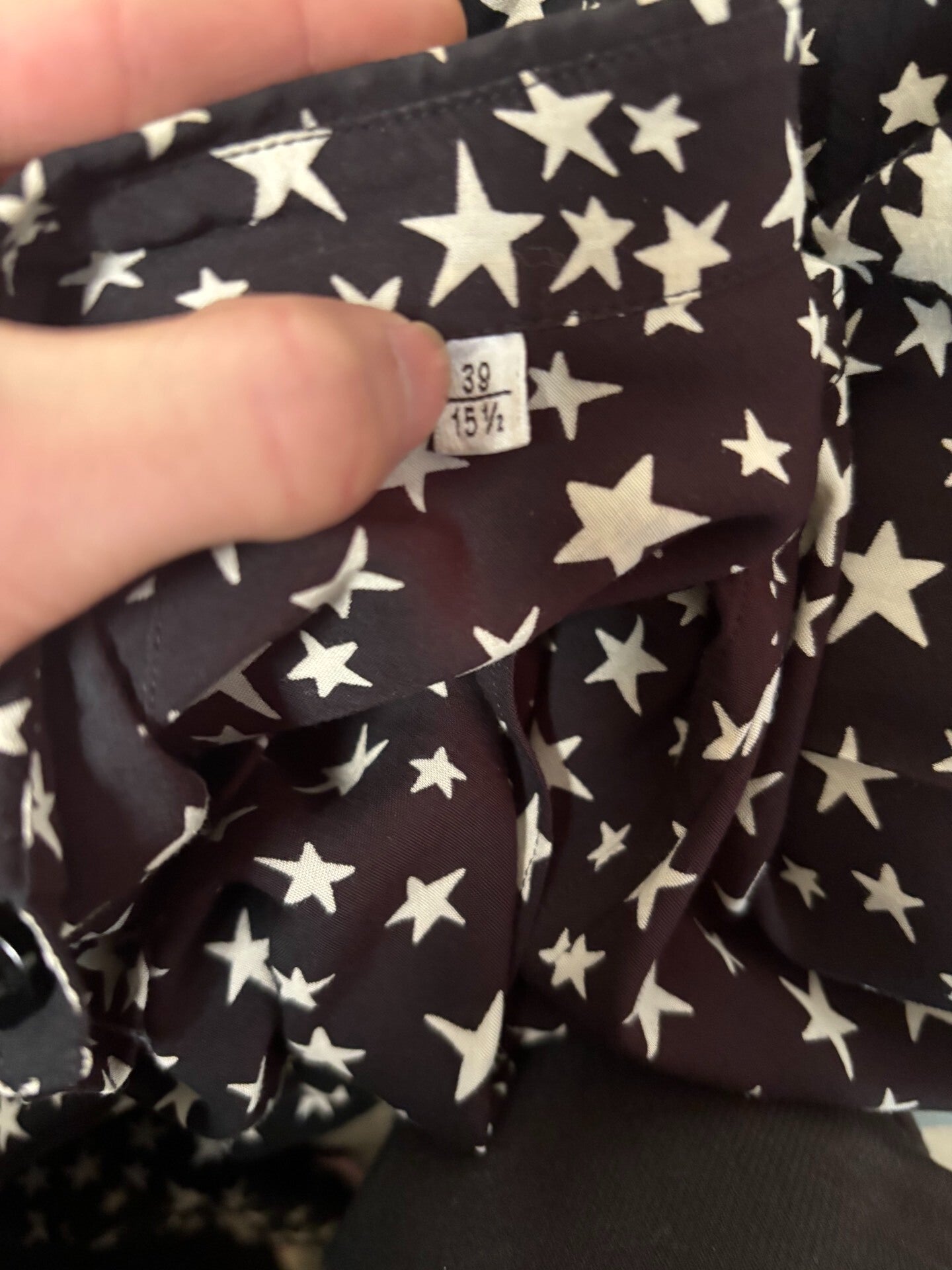 black and white star print shirt