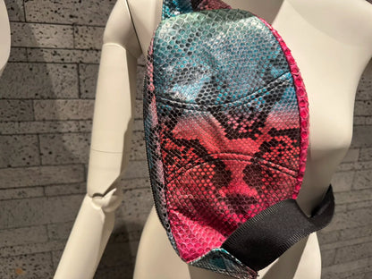 python leather waist bag with vivid print