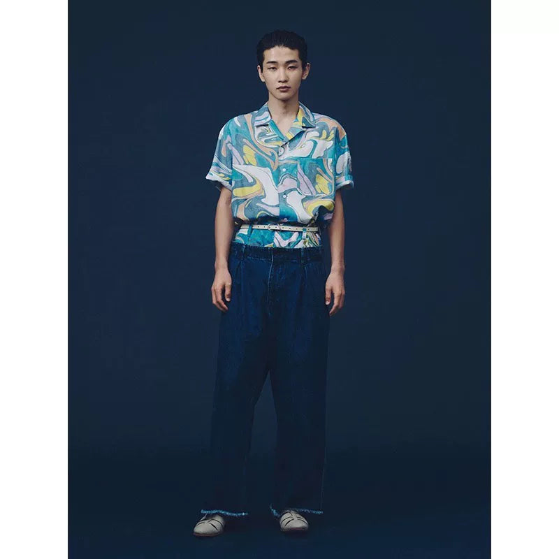 kuon suminagashi camp collar shirt