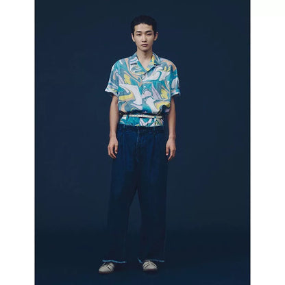 kuon suminagashi camp collar shirt