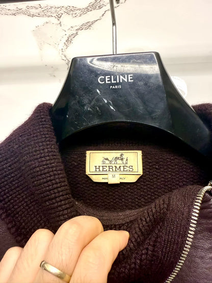 hermes high-neck zip sweater with leather panels