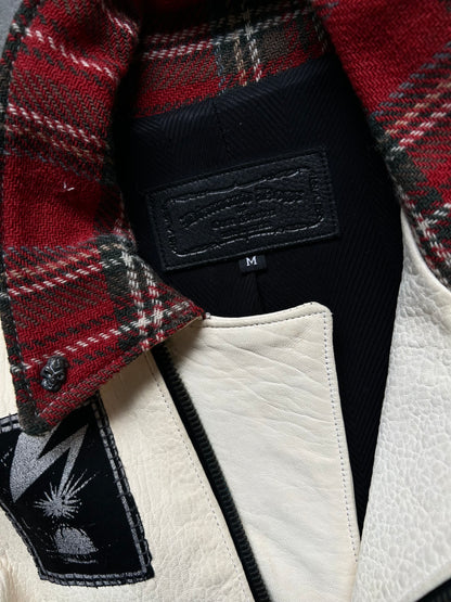 diamond dogs patchwork jacket with plaid collar