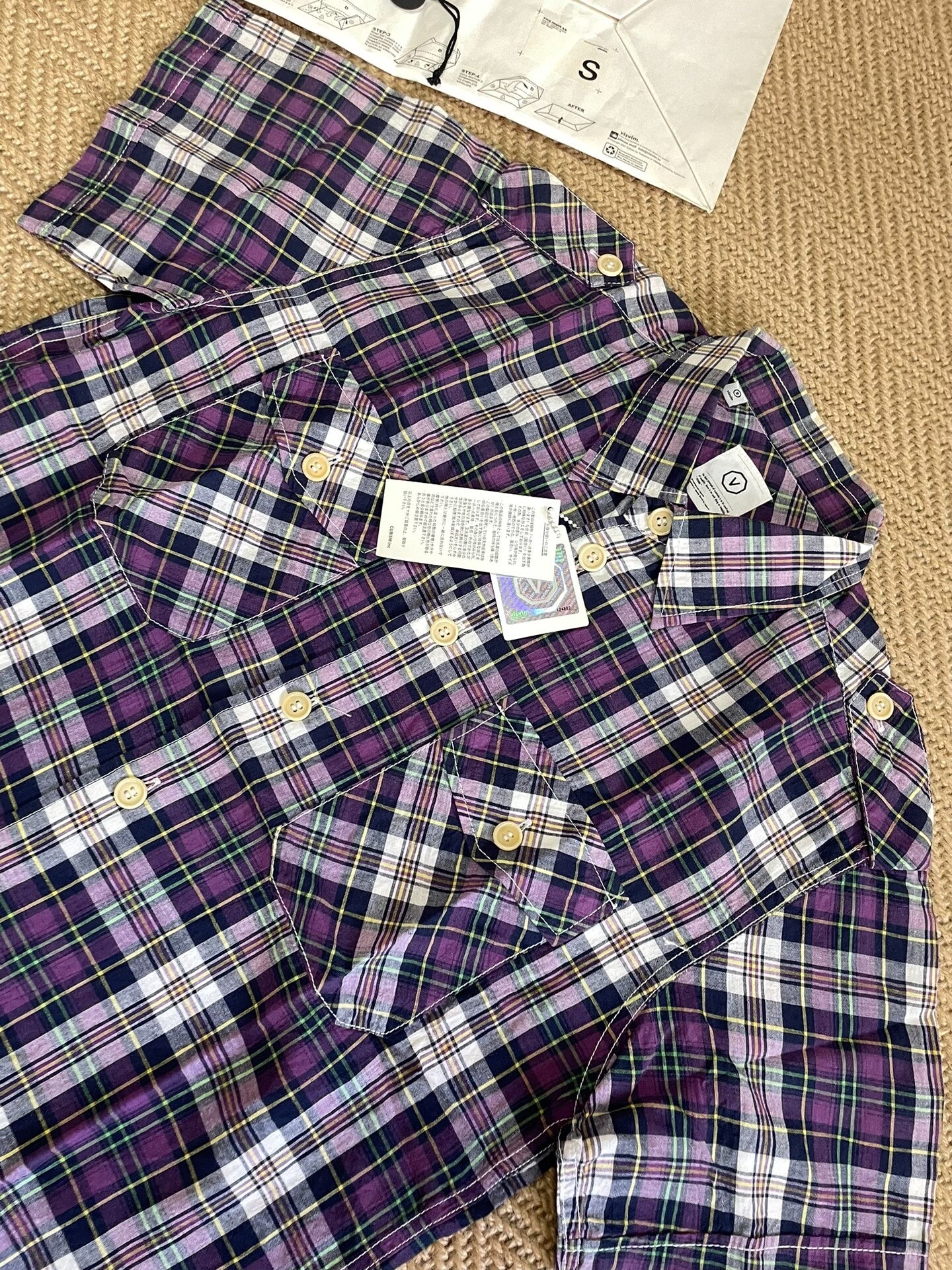 VISVIM PYLE CHECK Purple Short-Sleeve Shirt