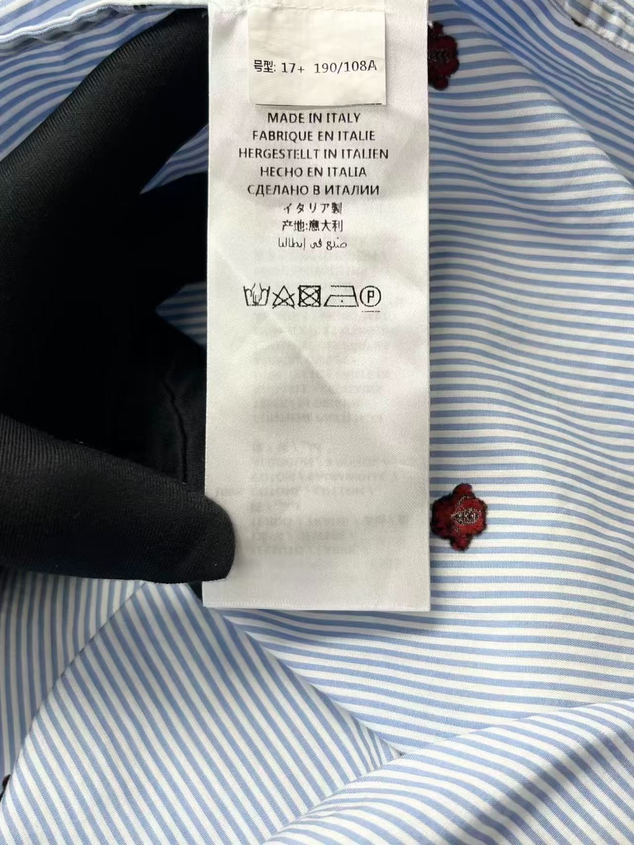 gucci light blue embroidered bee long sleeve shirt