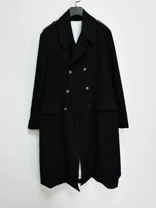 black double-breasted wool long coat