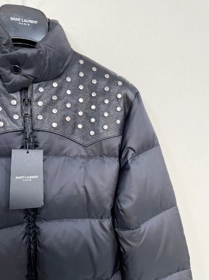 Saint Laurent Black Studded Leather Puffer Jacket