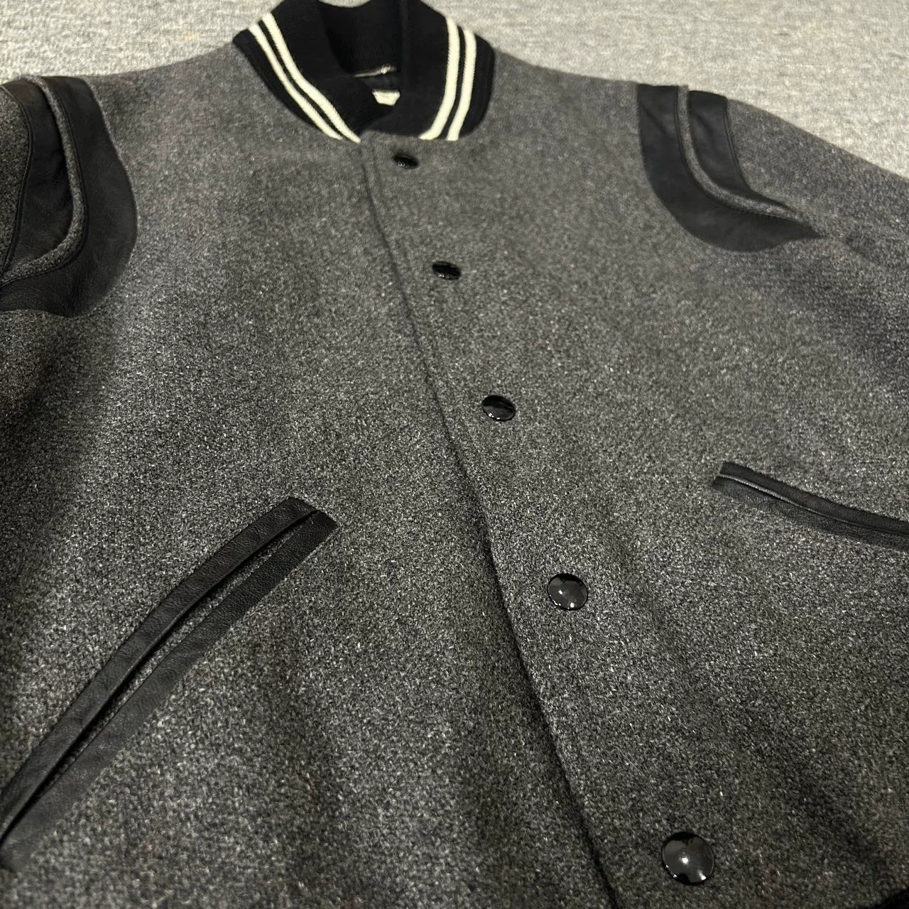 Saint Laurent Gray Wool Baseball Jacket
