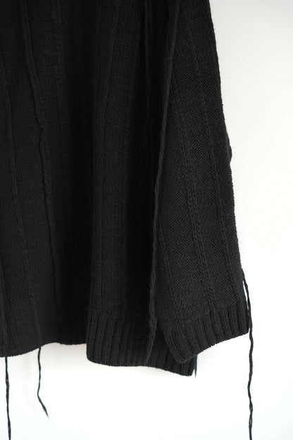 black oversized wool sweater with ties