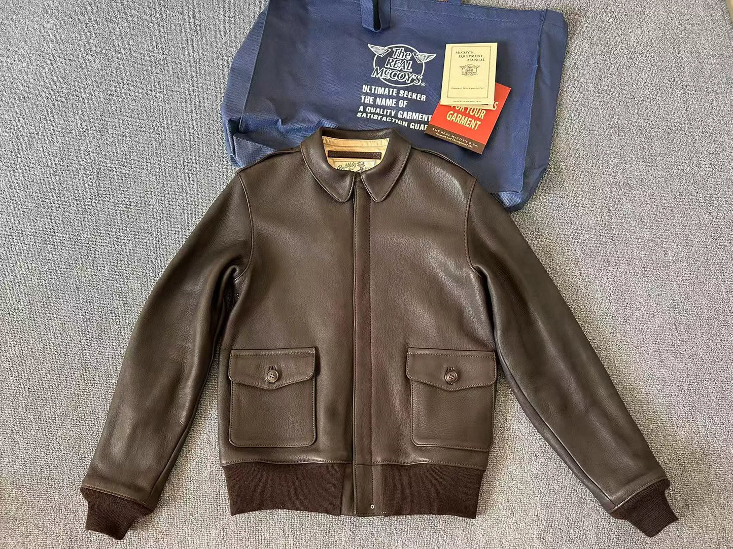 real mccoy a2 brown leather flight jacket