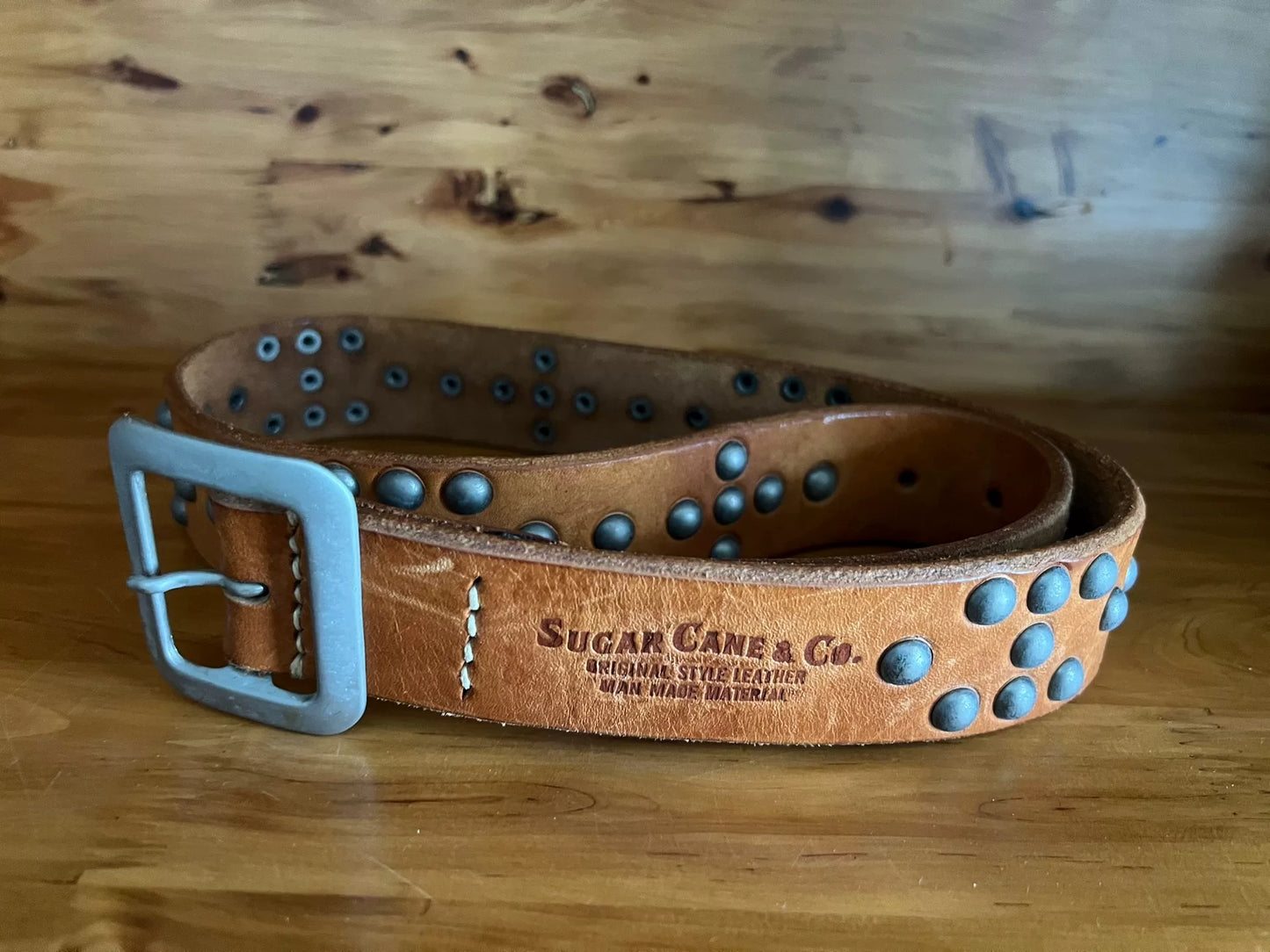 sugar cane genuine leather studded belt