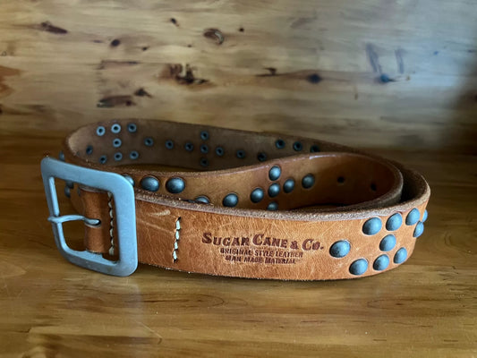 sugar cane genuine leather studded belt