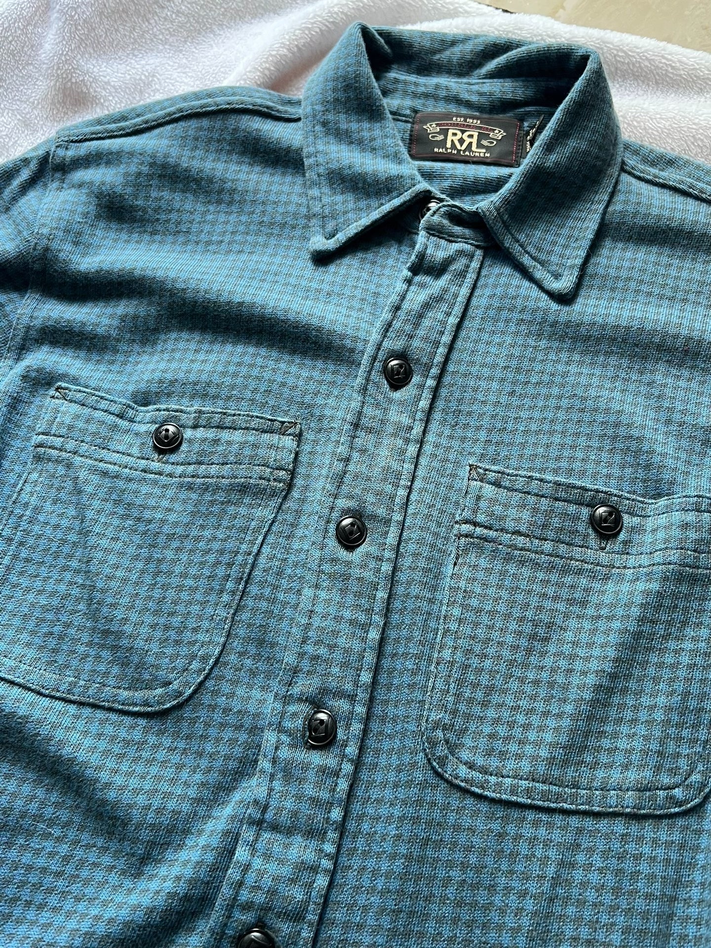 RRL Blue-Black Check Long-Sleeve Shirt S