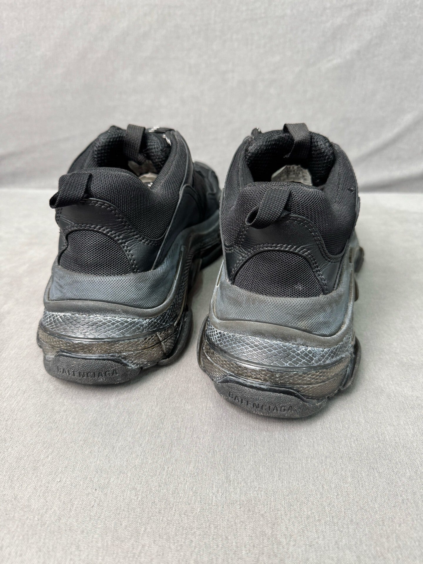 balenciaga triple s distressed black sneakers