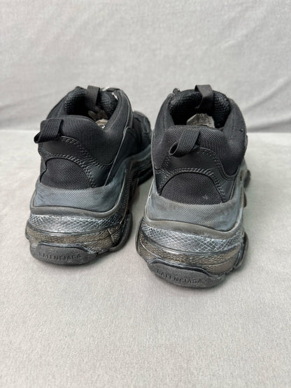 balenciaga triple s distressed black sneakers