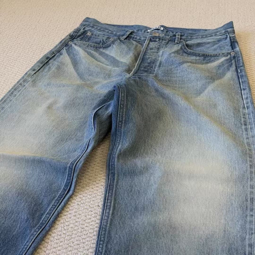 AURALEE Selvedge Faded Heavy Denim Wide Pants