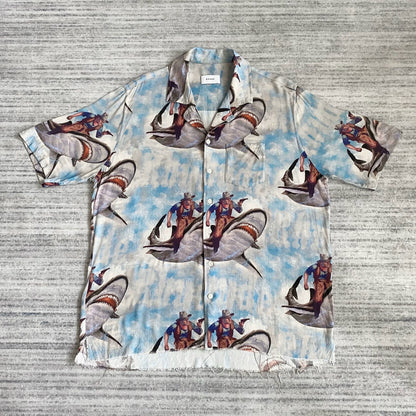 shark print short sleeve Aloha shirt