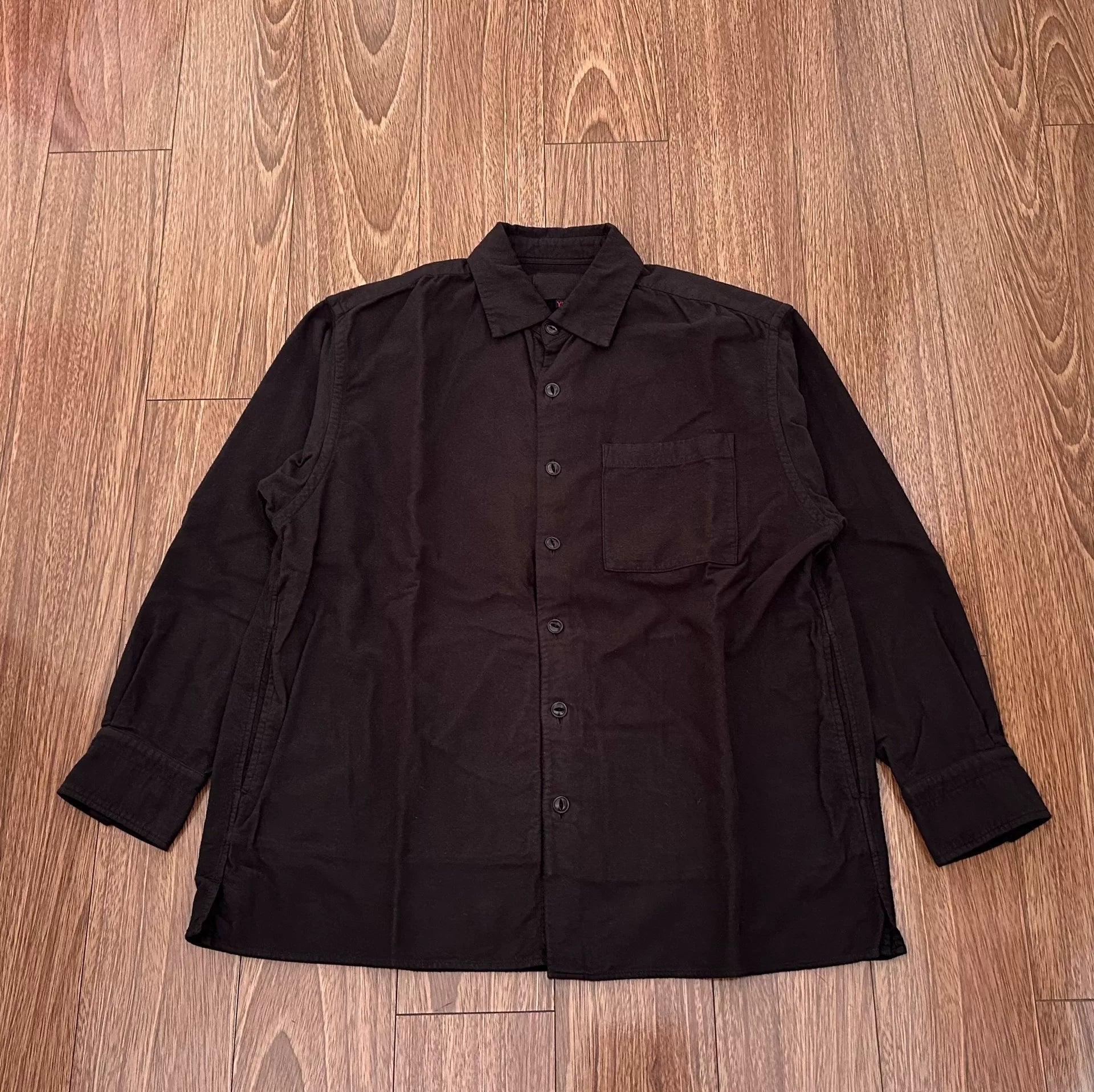 yokosakamoto oversized flannel shirt in black