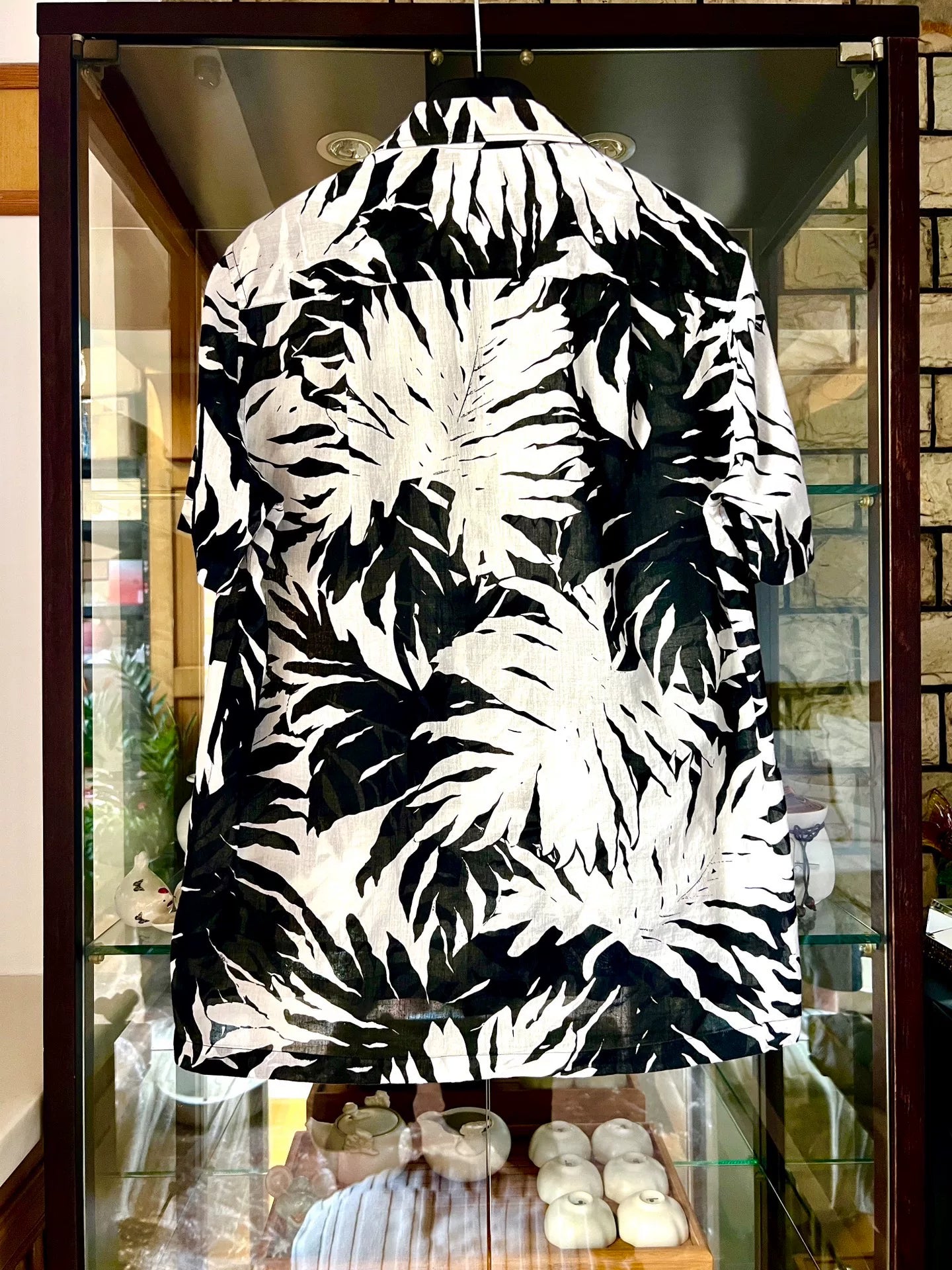 saint laurent black and white hawaiian shirt