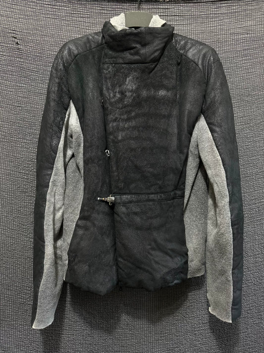 black leather high collar jacket