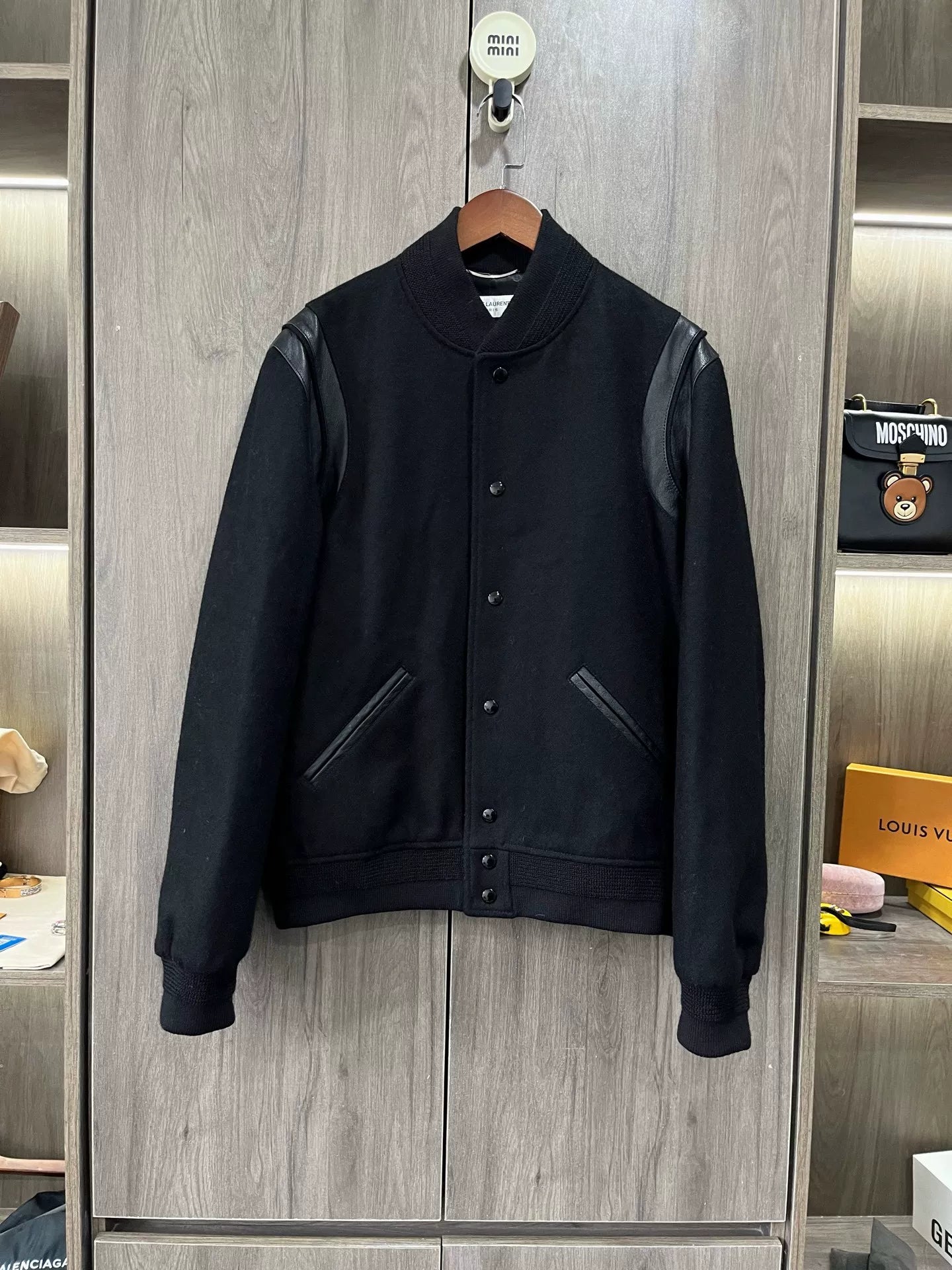 Saint Laurent Black Wool Baseball Jacket